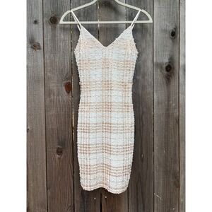 Curve‎ Kimcine Dress Size S White Gold Plaid Sleeveless Mini Bodycon Party